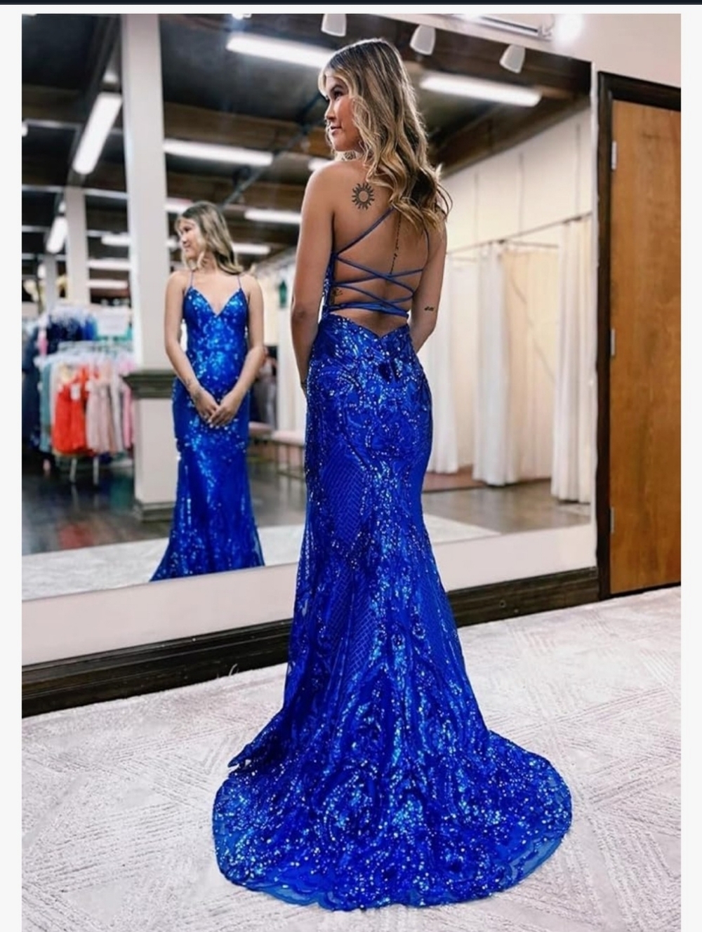 Strappy Sequin Mermaid Evening Dress - Royal Blue